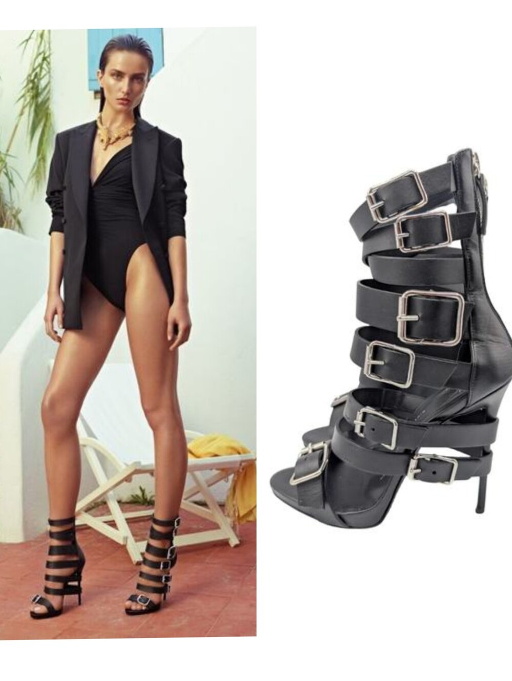 Giuseppe Zanotti Black Leather Coline Buckle Gladiator Heels 110 Size 38